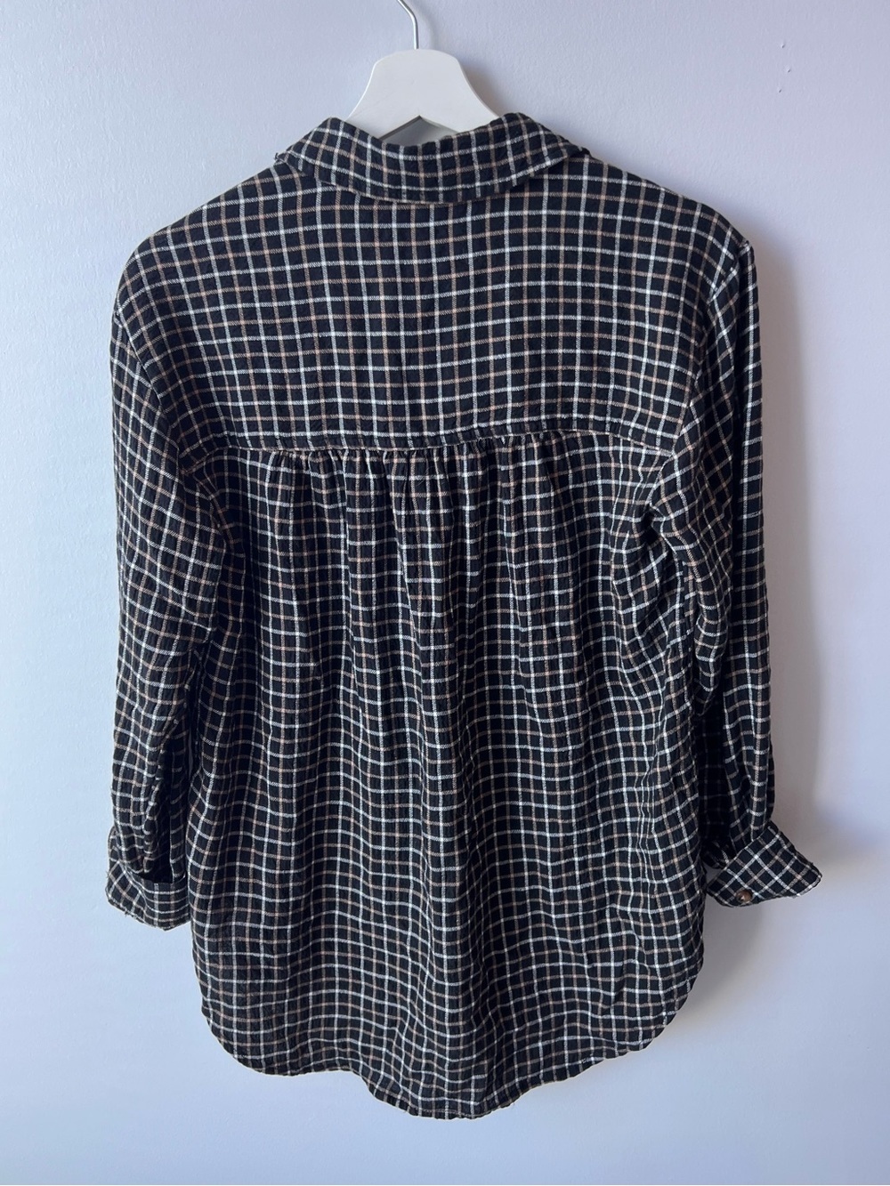 Anthropologie Pilcro Hadley Relaxed Plaid Black Windowpane Button-Up Shirt - Picture 4 of 7